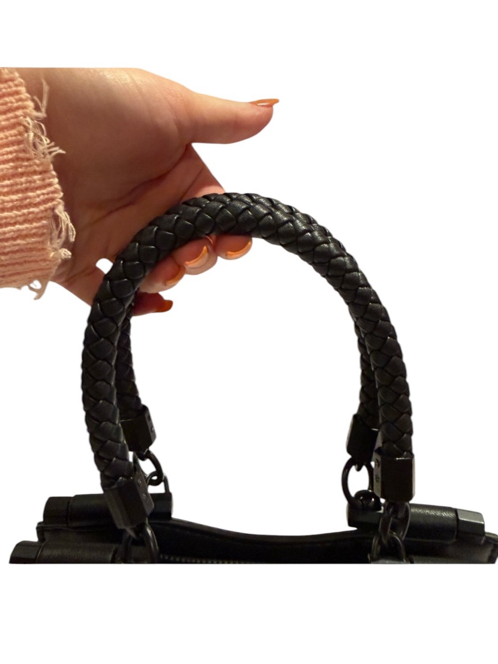 Badgley Mischka Black Leather Braided-Handle Convertible Shoulder Bag - Picture 5 of 9